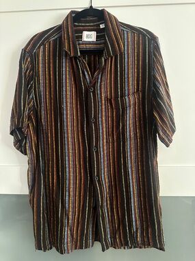 BDG Brown Striped Short-Sleeve Button-Up Shirt